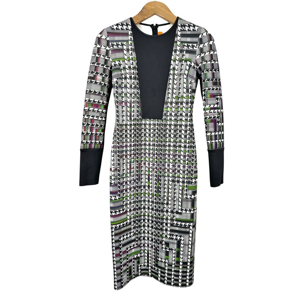 Clover Canyon Long Sleeve Houndstooth Scuba Midi Dress Womens Size Medium